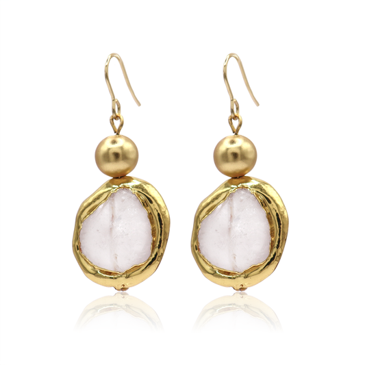 KARINE SULTAN - Quartz Stone and gold bead Drop Earrings