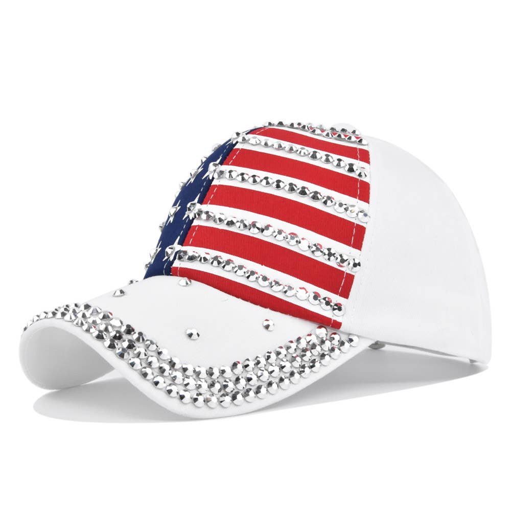 MKS America - Fourth of July hot diamond flag baseball cap: Red / M