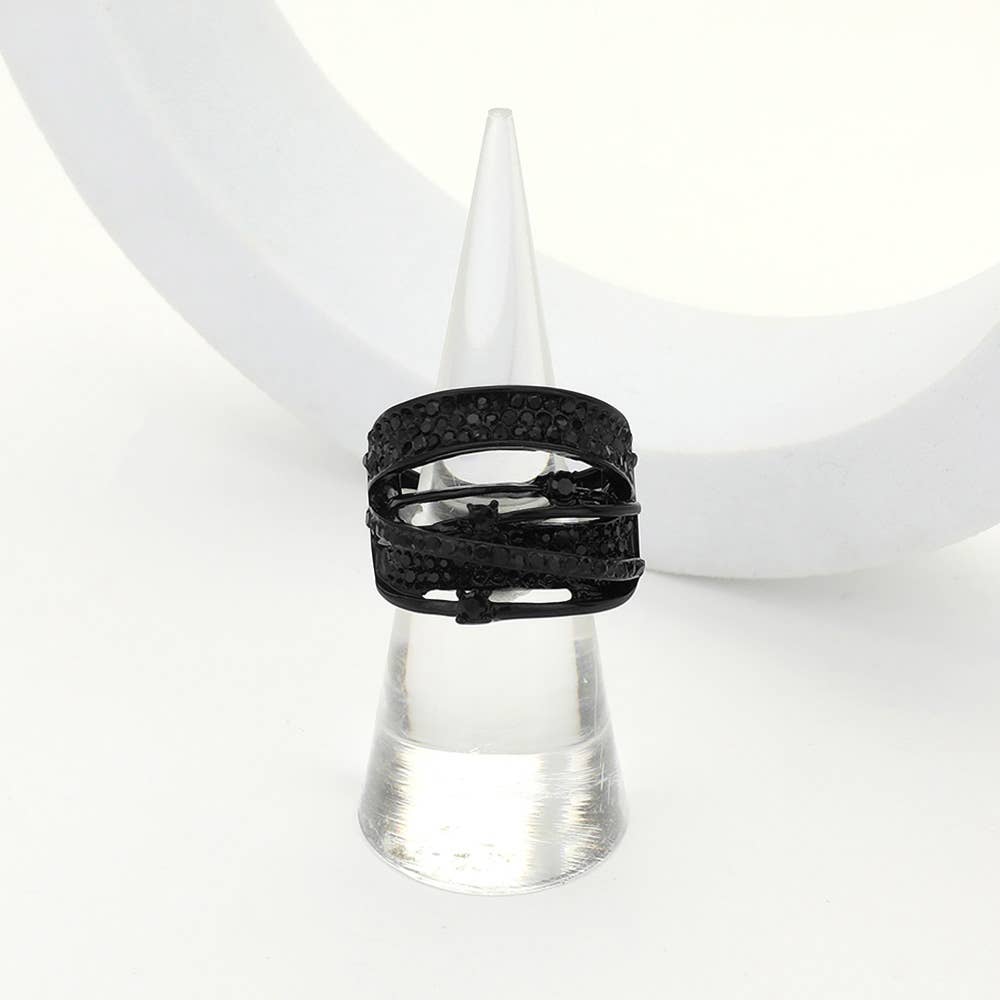 Wona Trading, Inc. - Embellished Rhinestone Pave Stretch Ring: Silver