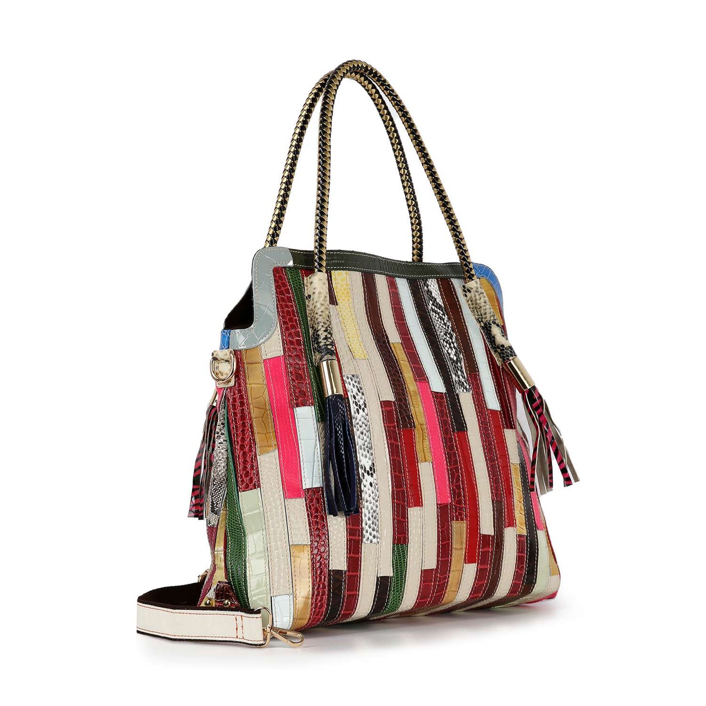 Handbag Express - Genuine Leather Colorful Tall Tote: Multi
