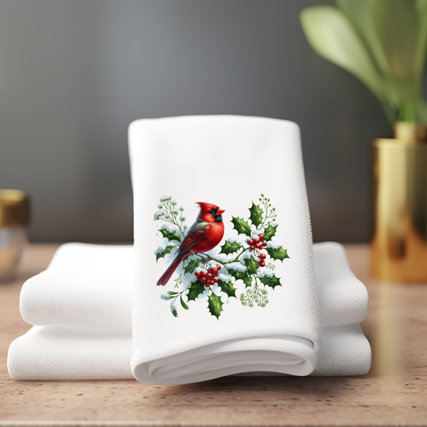 Fernville Creations - Cardinal Fingertip Towel, Winter Bath Accent, Powder Room To