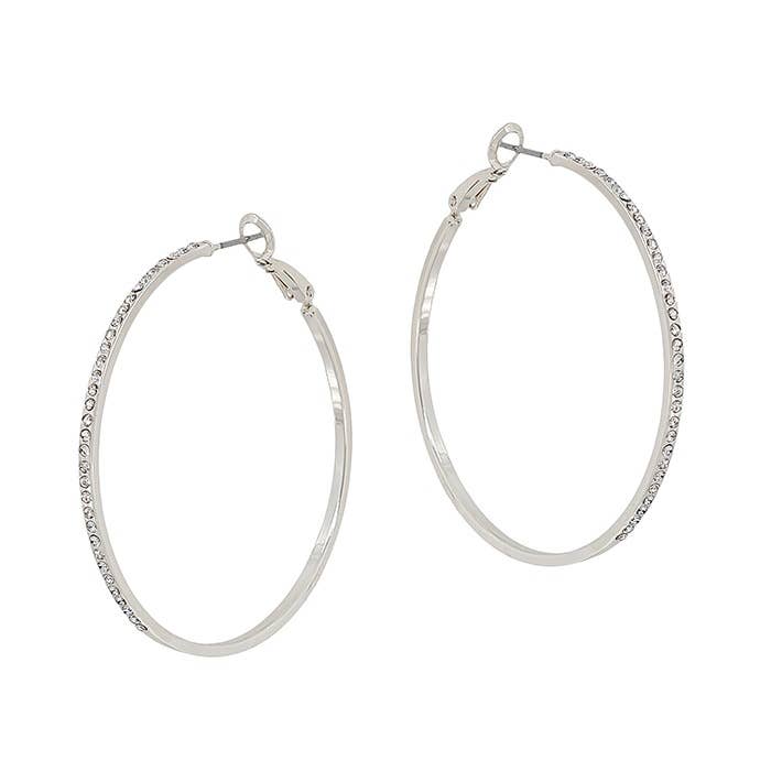 What's Hot - Silver Rhinestone 2" Earring