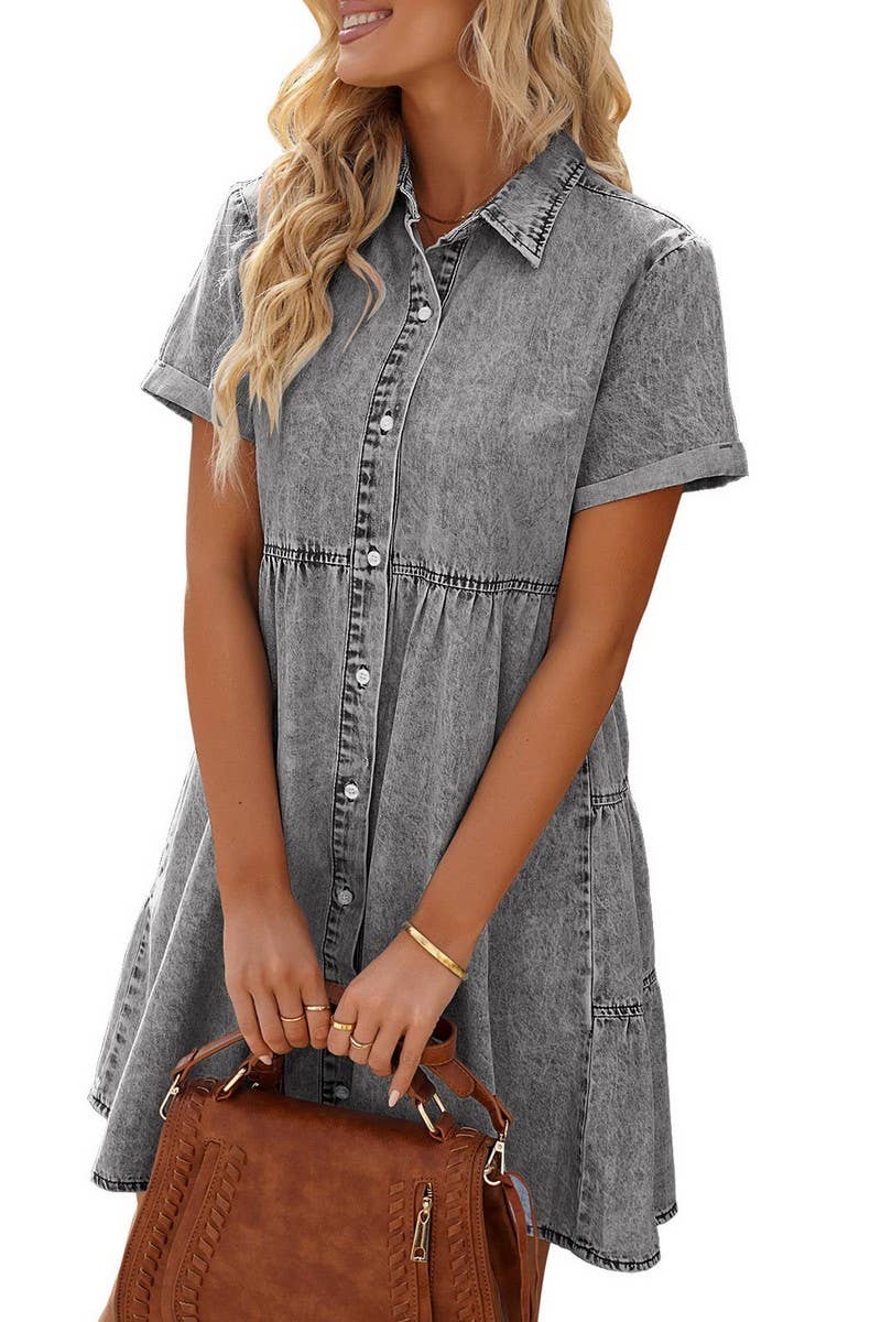 NINEXIS - CWDSD5998_DENIM CASUAL SHORT-SLEEVED MIDI DRESS: DARKBLUE / (M) 1