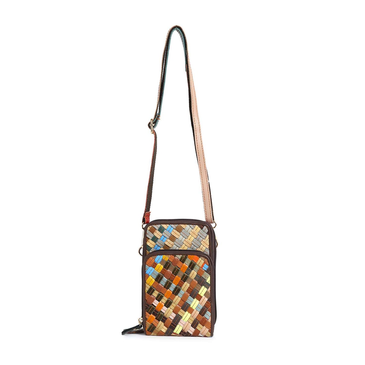 Handbag Express - Genuine Leather Woven  Front Pocket Crossbody: Multi