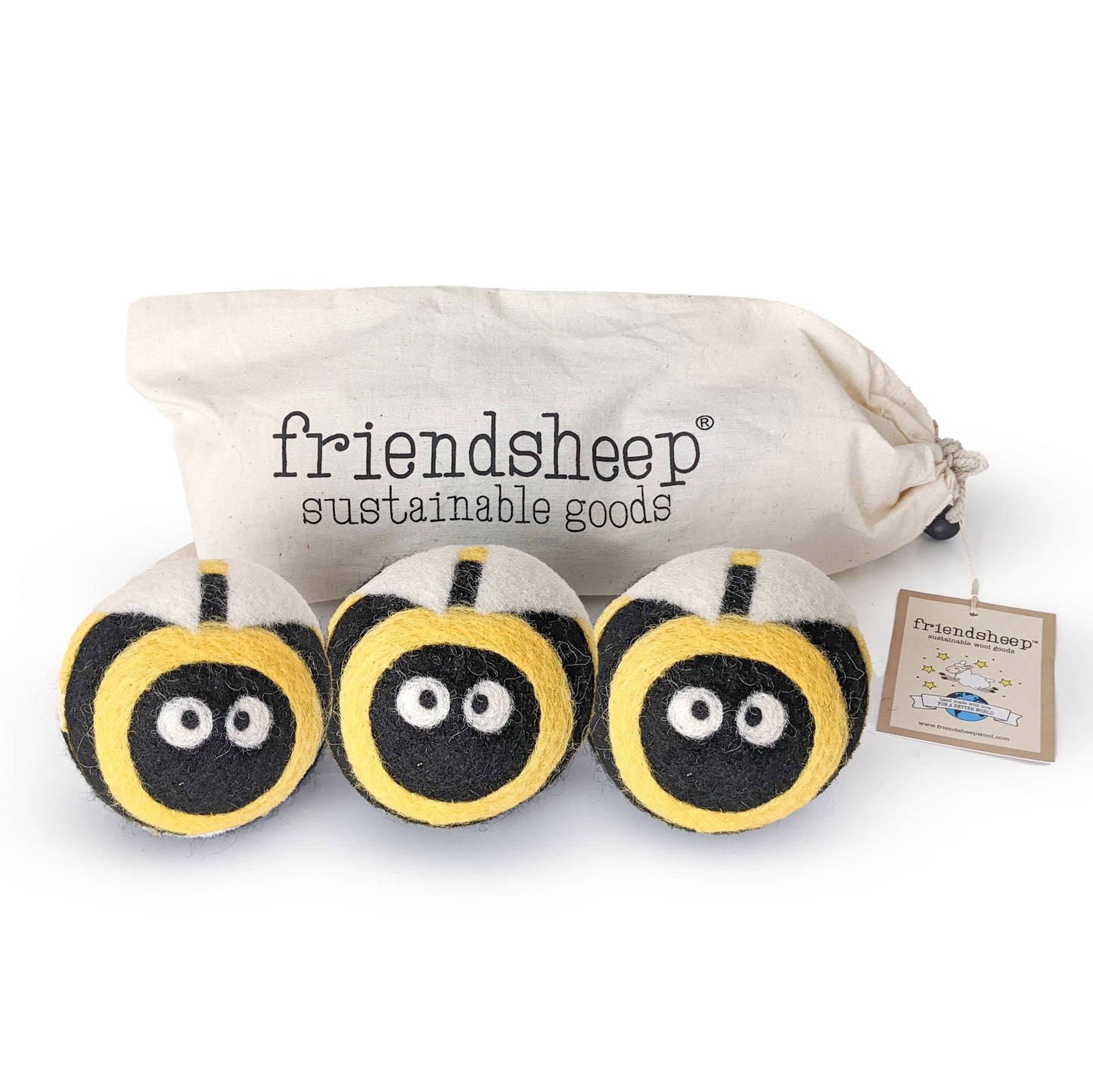 Friendsheep - Bee Trio Eco Wool Dryer Balls - Set of 3: PACKAGE FREE