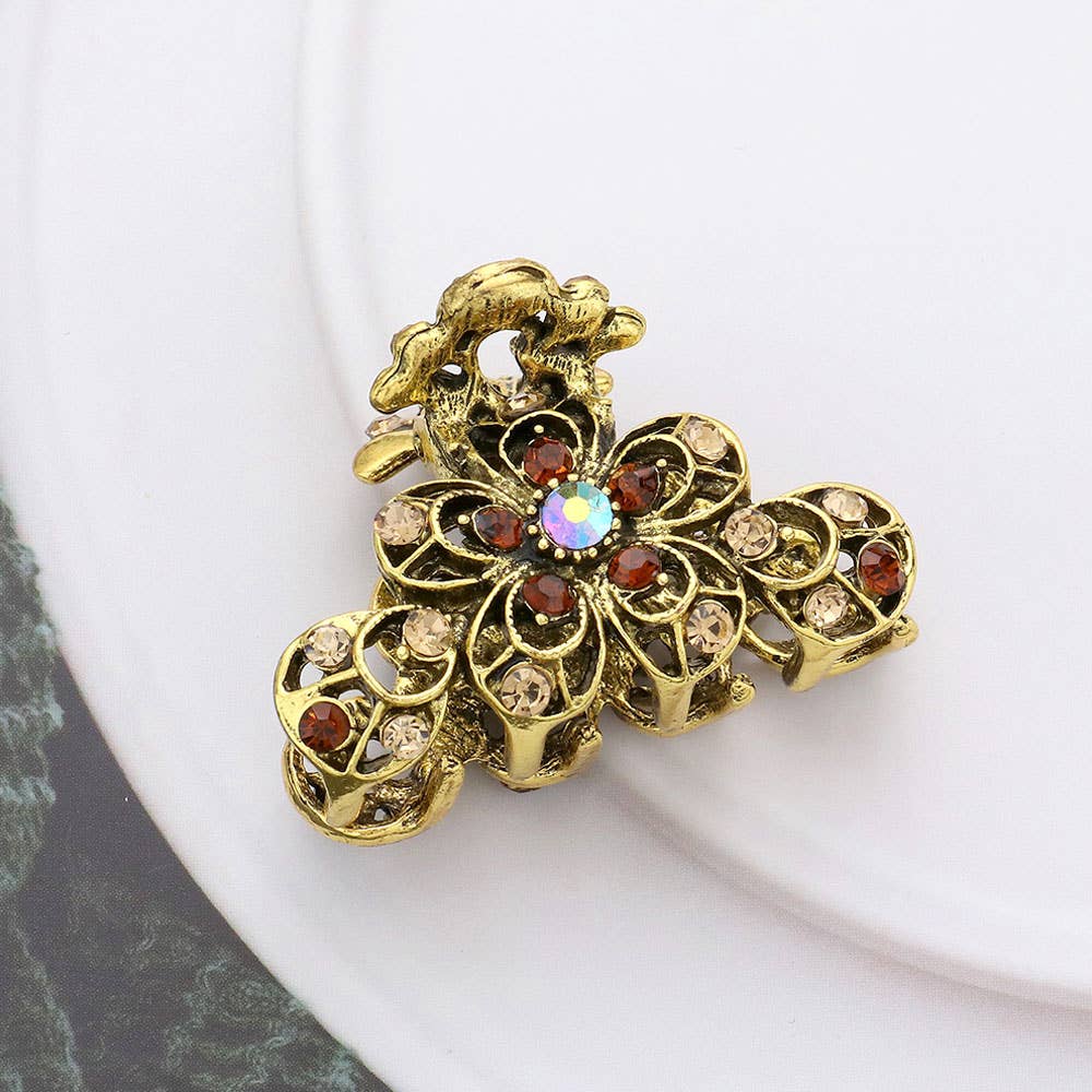 Sensibling Corp. - Stone Embellished Flower Accented Hair Claw Clip: Lt Col Topaz