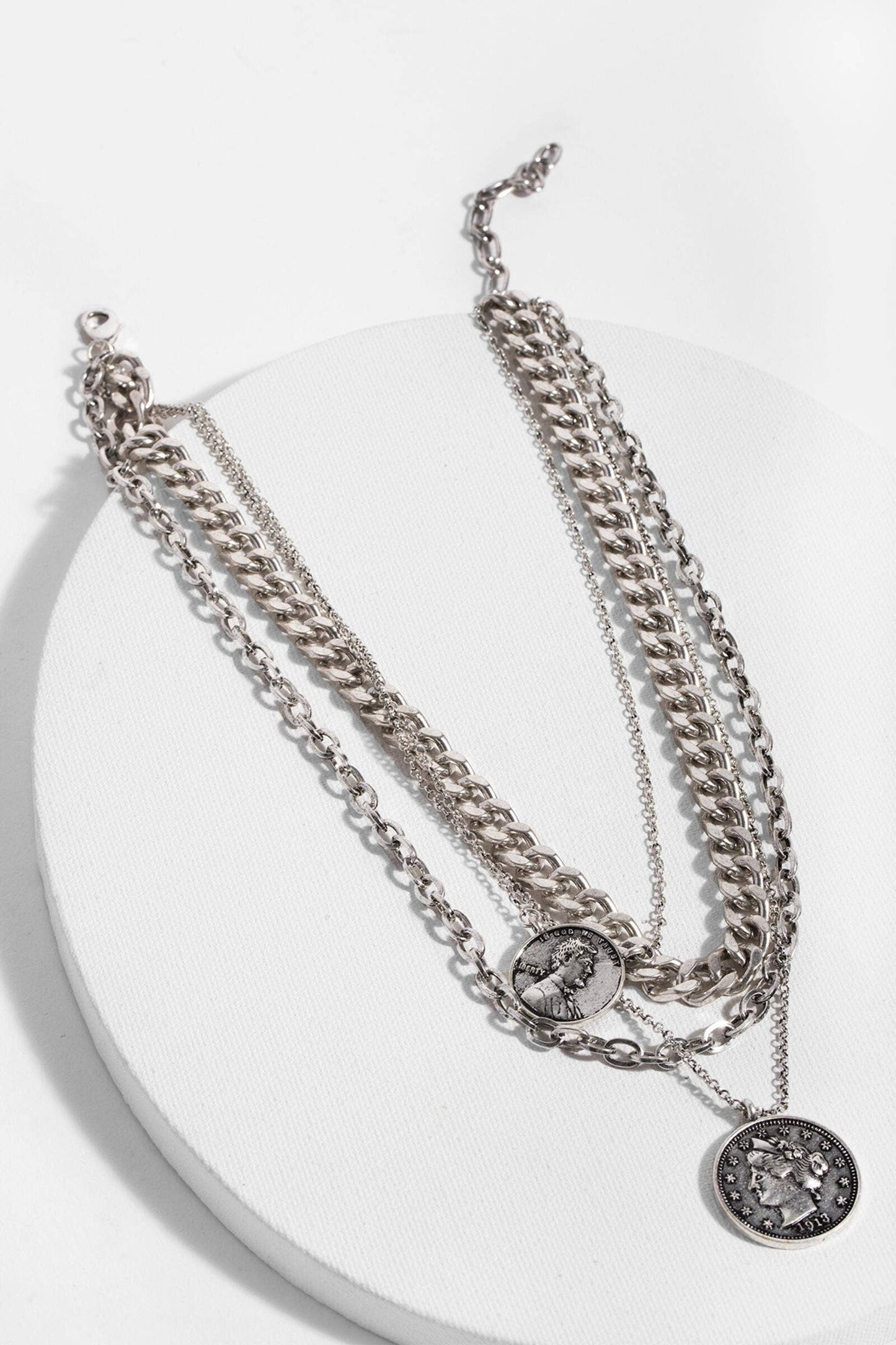 SAACHI - Sikka Coin Layered Chain Necklace: Silver