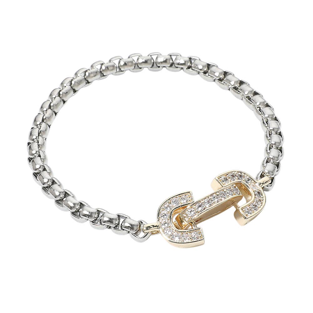 Sensibling Corp. - CZ Stone Paved Two Tone Horsebit Pointed Chain Bracelet