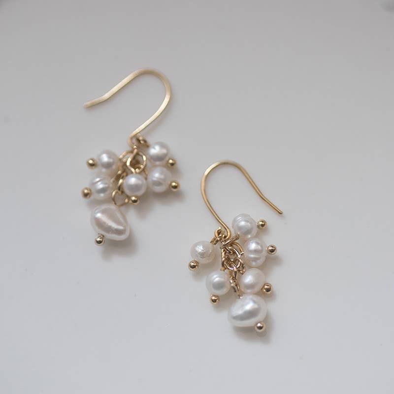 Haengseongworkshop - 18K Gold Plated 4mm Freshwater Pearls Dangle Earrings