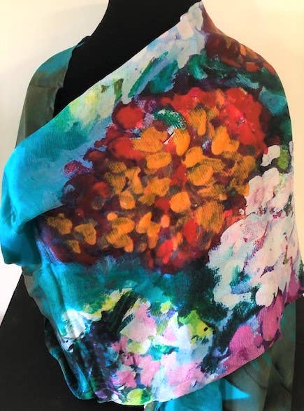 NINA J - Teal Phlox Silk Scarf