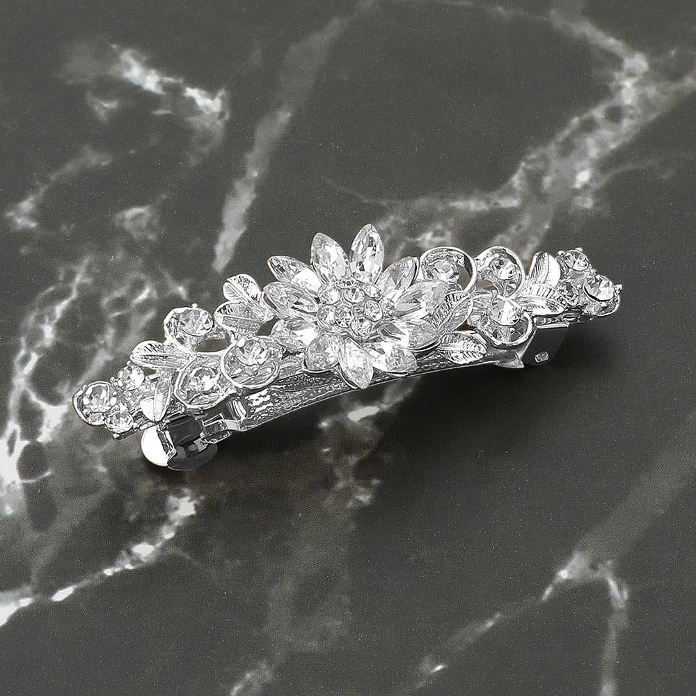 Sensibling Corp. - Floral Stone Accent Barrette: Clear,Silver