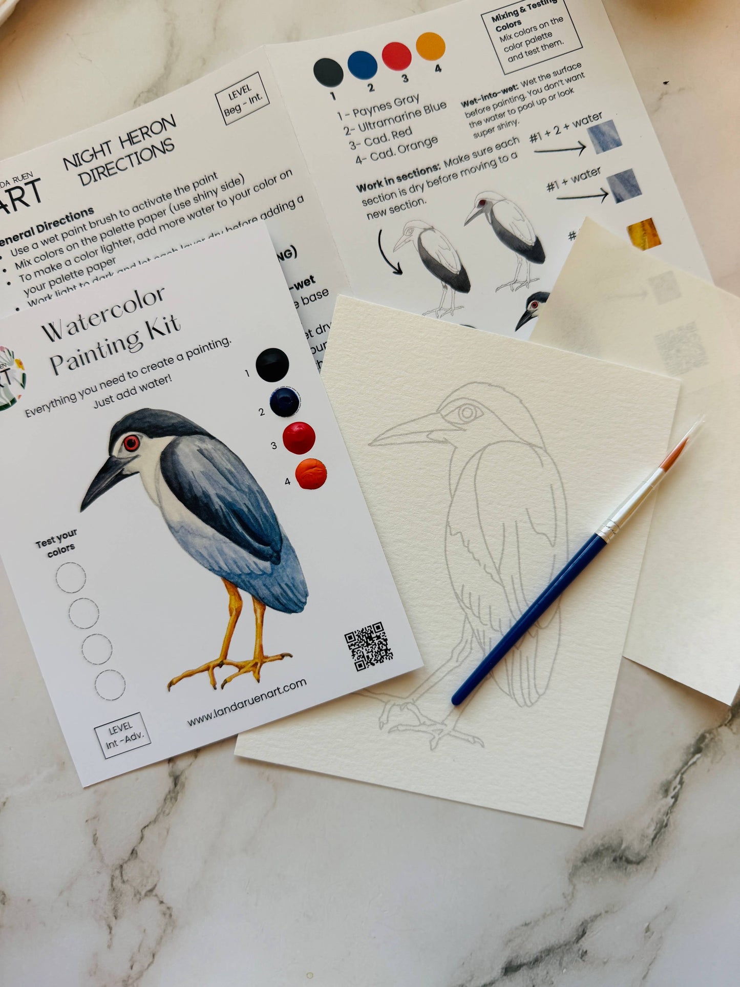 Landa Ruen Art - Night Heron Watercolor Kit
