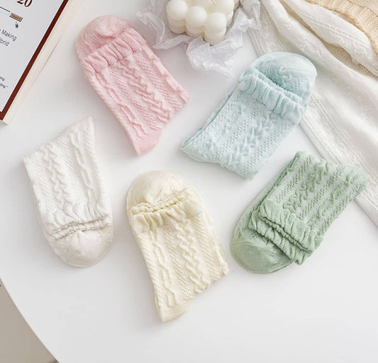 JC Sunny Fashion - JCS004 Solid Color Patterned Socks: Assorted 5 pairs/pack--1 color per pair; min. 4 packs/20 pairs