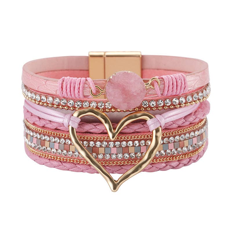 Mio Queena - Multi-Layer Heart Charm Bangle Bracelets - BJ/LB: Red