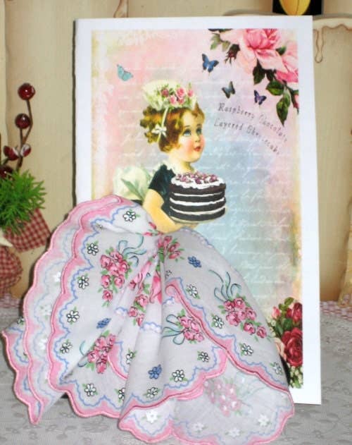 MOMENTS IN THYME - Little Darling Raspberry Keepsake Hanky Card