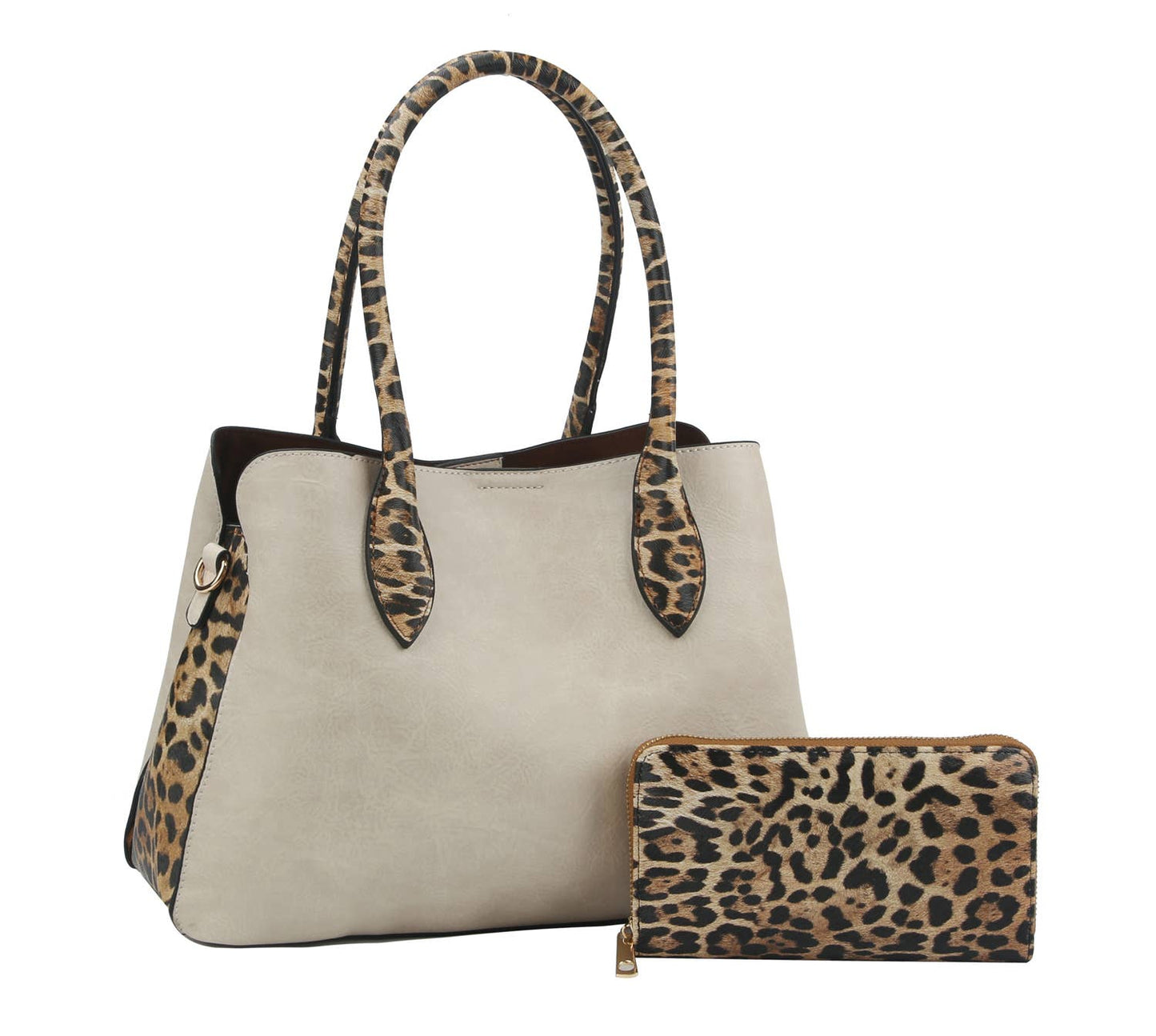 Handbag Factory Corp - HF Leopard Accented Hand Tote Set  HGV-0092W: Tan