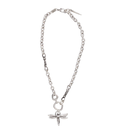 Chanour - Handmade Clear Crystal DragonFly Pewter Necklace - 3962