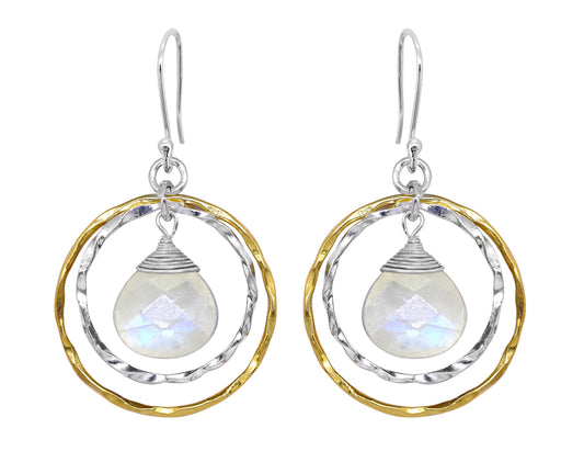 Tiramisu - Rainbow Moonstone 925 Sterling Silver Brass Dangle Earrings