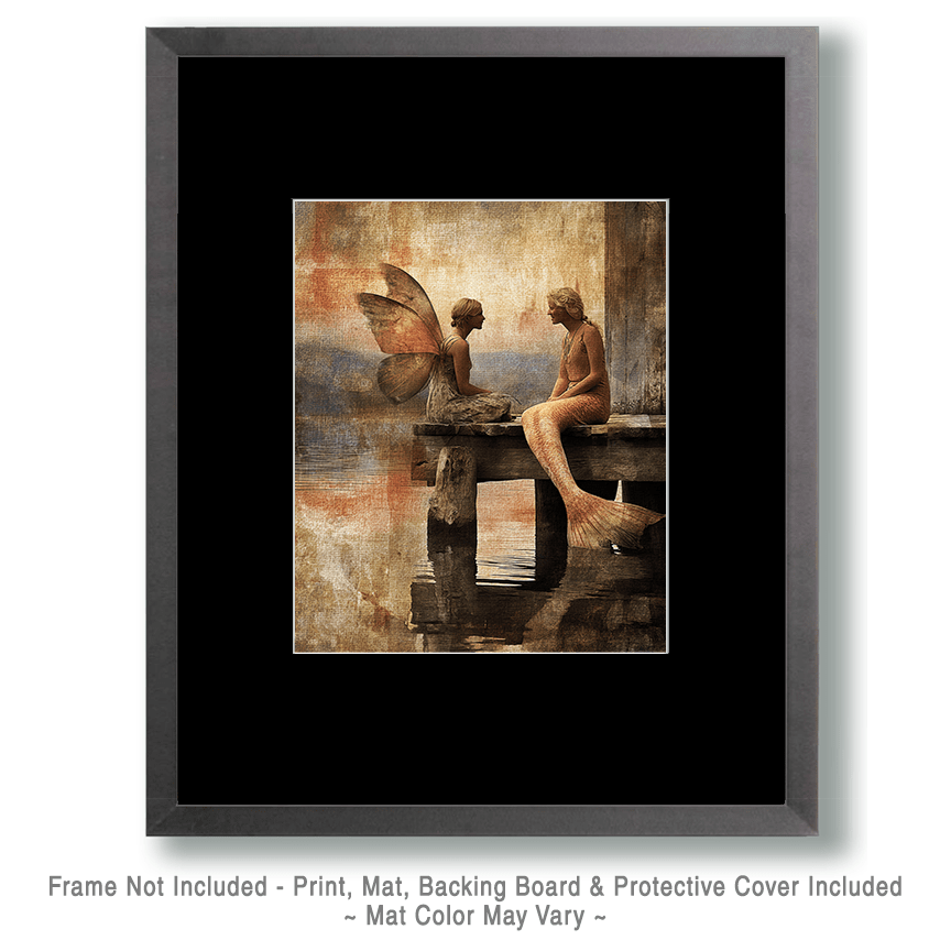 Mowbi - Fairy and Mermaid on a Dock - Fairies Art Print - 8"x10" Artwork for 12"x14" Frame