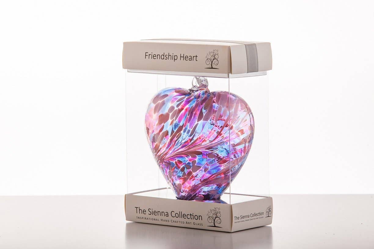 Sienna Glass - 12cm Friendship Heart - Blue & Pink