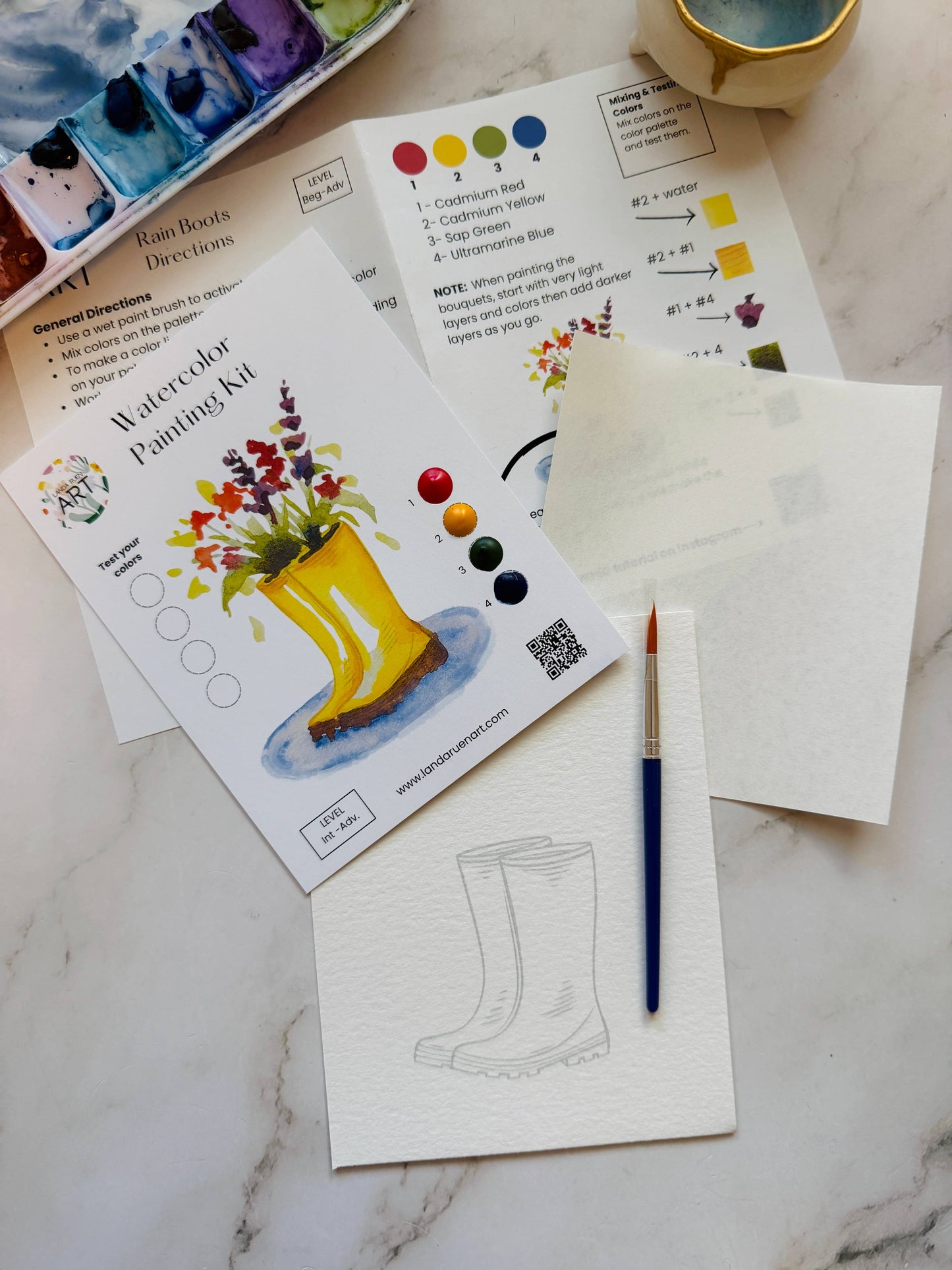 Landa Ruen Art - Rainboot Flower Bouquet Watercolor Kit