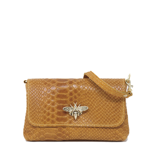 German Fuentes Handbags - GF1184  GENUINE ITALIAN LEATHER BUTTERFLY CROSSBODY BAG: CAMEL