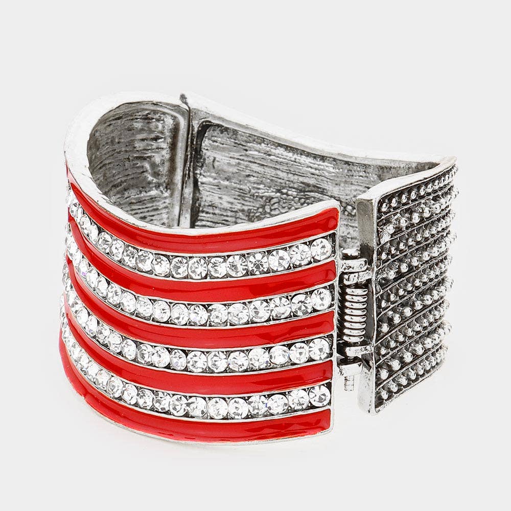 Sensibling Corp. - Crystal Rhinestone American Flag Hinged Bracelet
: Gold