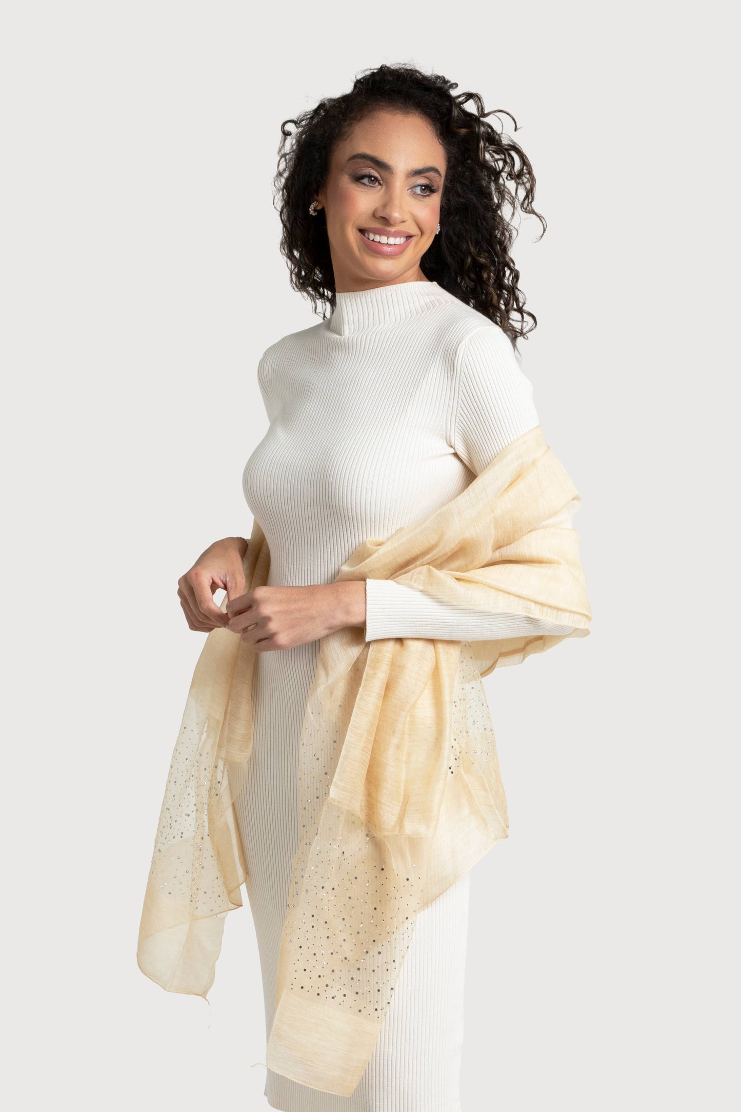 SAACHI - Star Gazer Wool Blend Sparkle Silk Scarf: Taupe