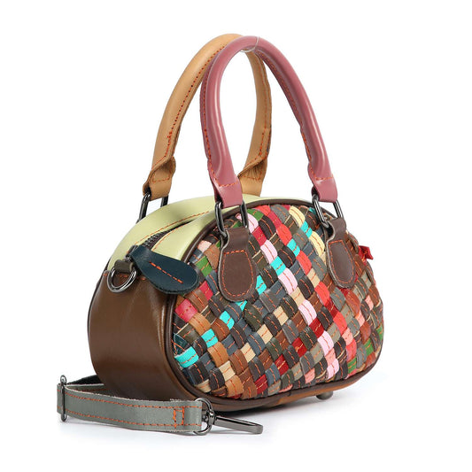 Handbag Express - Genuine Leather Woven  Petite Hand Tote: Multi