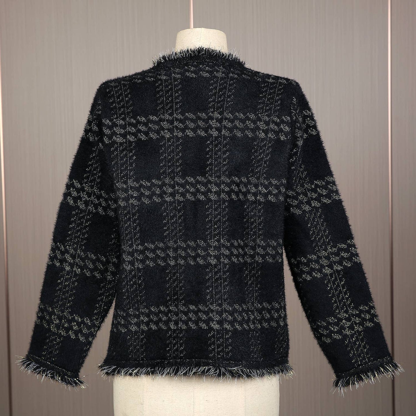 PEACH ACCESSORIES - SD190 Soft cardigan with Shinny Silver details: Black