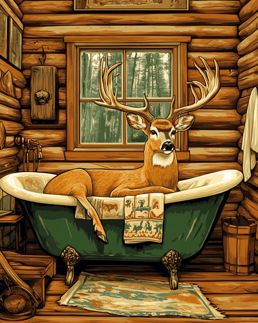 Mowbi - Buck Deer in Bathtub - Bathroom Wall Art Prints – 8″x10″ Artwork for 11″x14″ Frame