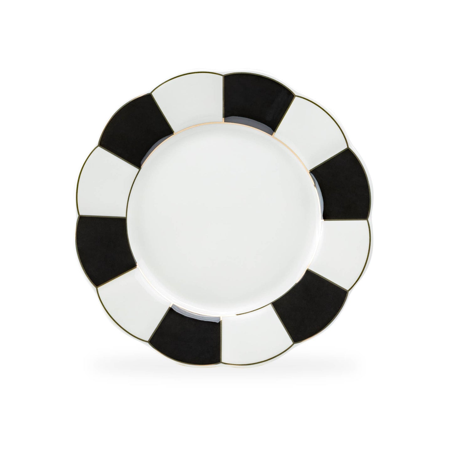 Grace Teaware - Black and White 8" Scallop Fine Porcelain Dessert Plate
