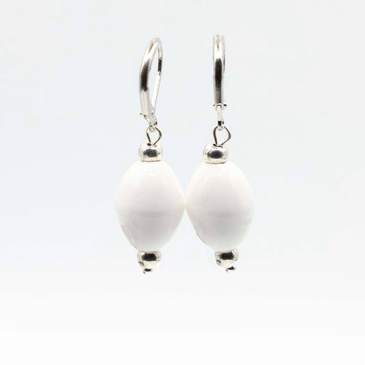 Sea Lily - S101D-E white porcelain bead earring
