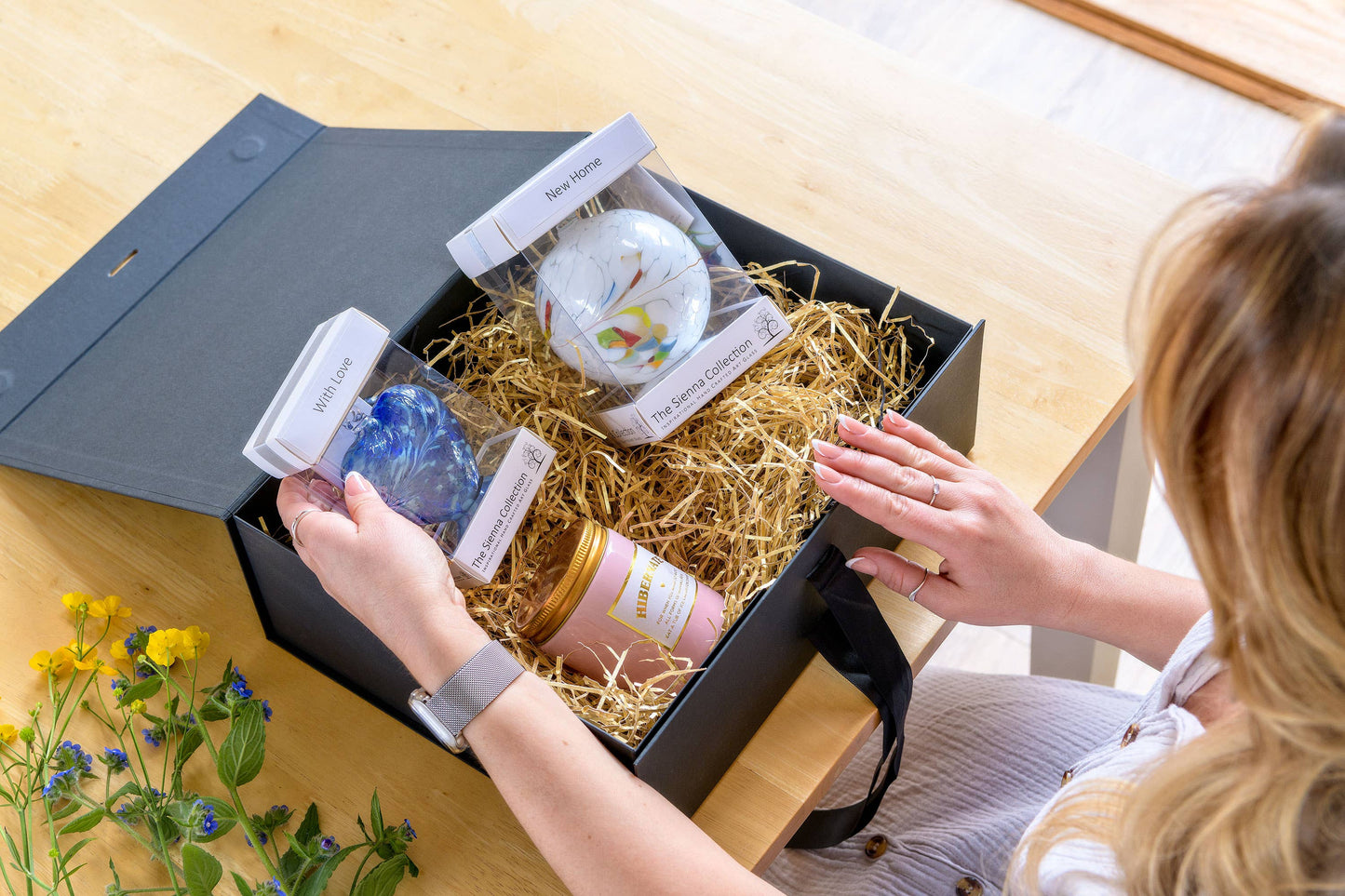 Sienna Glass - 8cm Friendship Heart - With Love - Blue