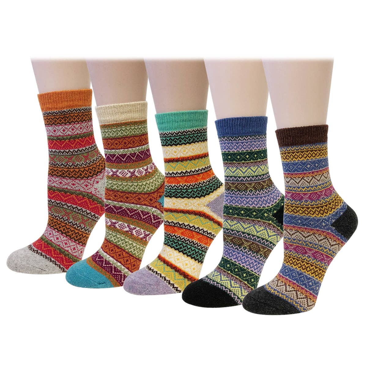 Wrapables.com - Wrapables Women's Thick Winter Warm Wool Socks (Set of 5): Boho