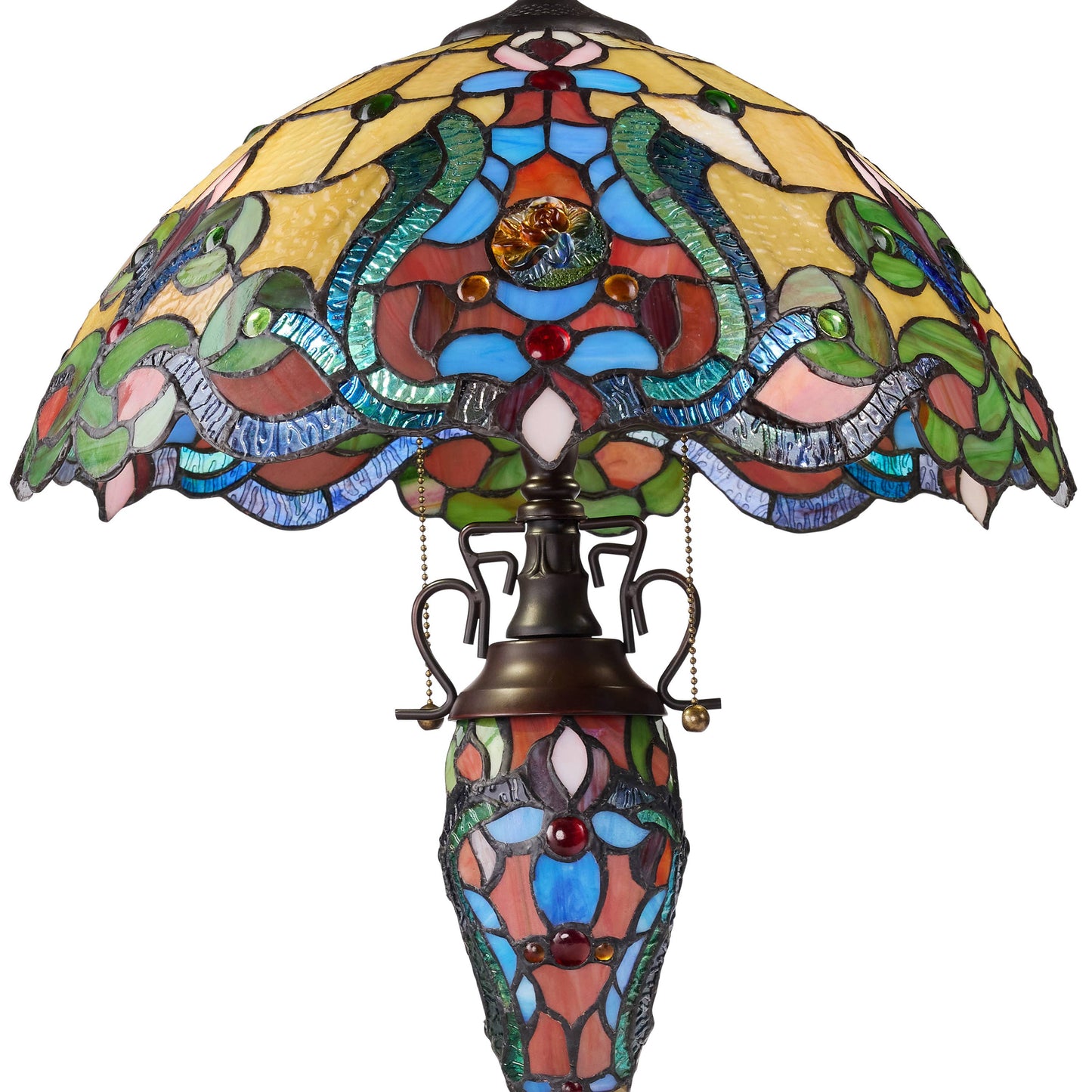 River of Goods - 24"H Double Lit Amber Tiffany Style Stained Glass Table Lamp