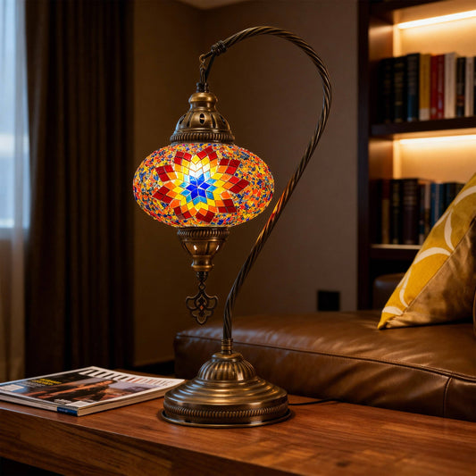Mozaist LLC - Mozaist Handmade Turkish Mosaic Swan Table Lamp Fire Design