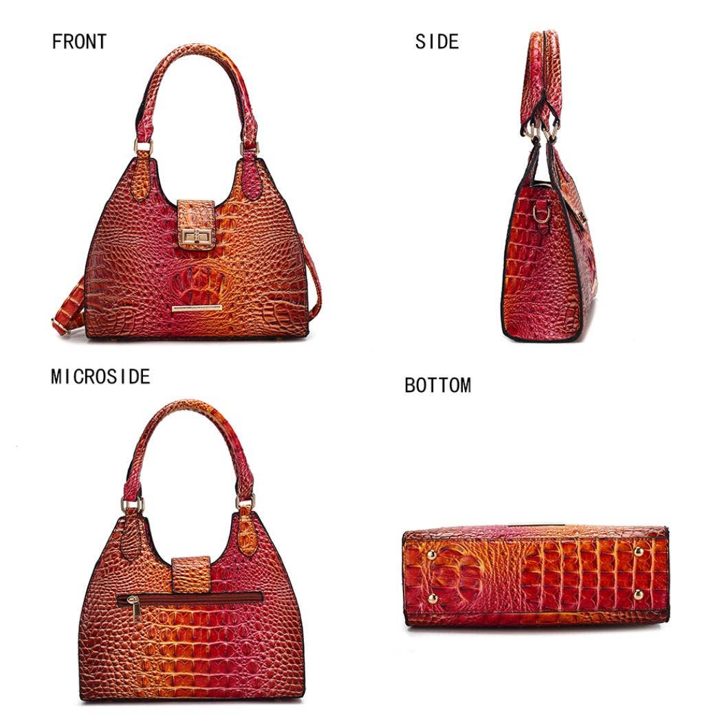 MKF Collection - MKF Ava Gradient Rainbow Faux Crocodile Embossed Tote Bag: Coral