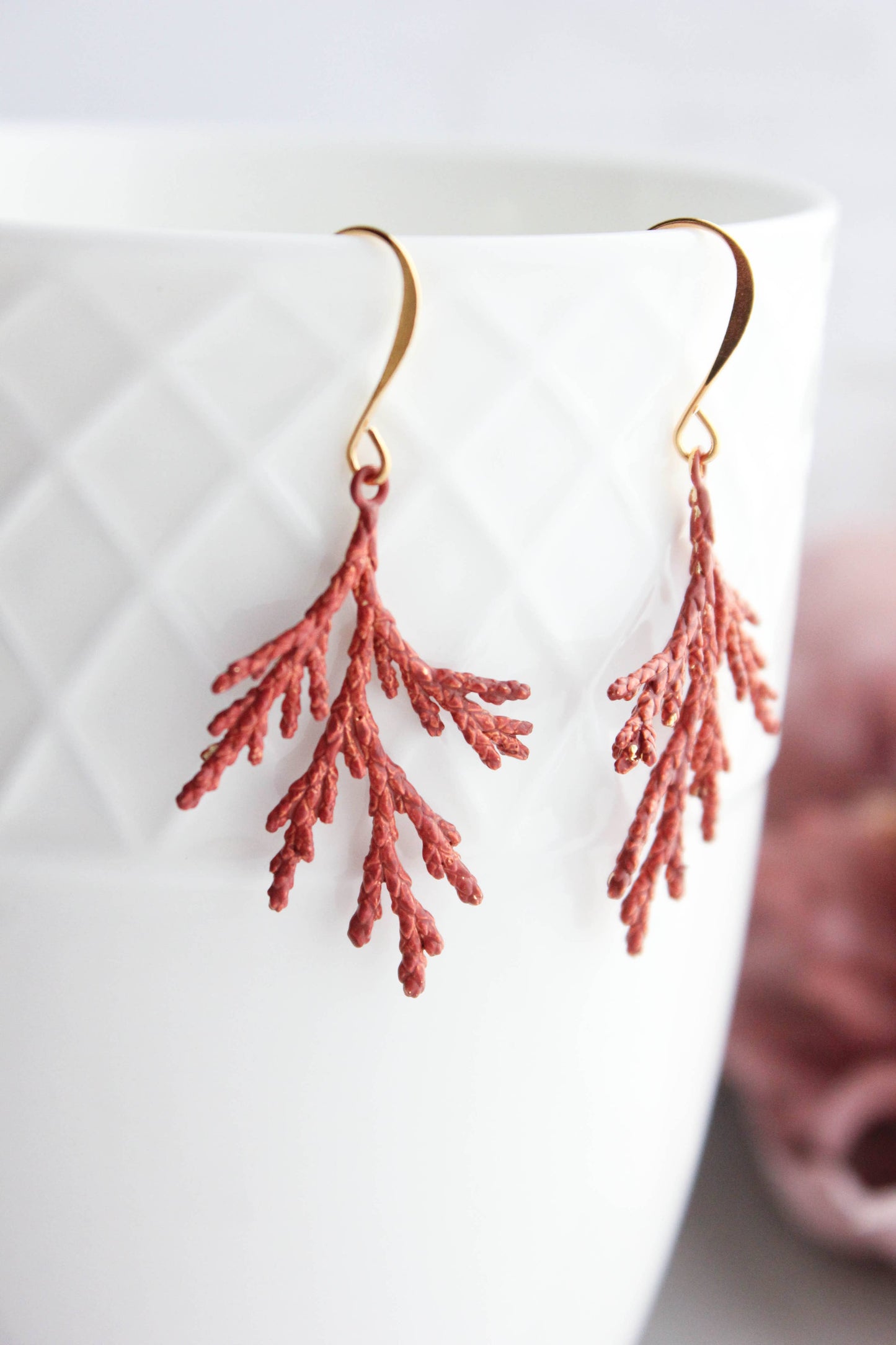 A Pocket of Posies - Cedar Branch Earrings (7 Finish Options): Moss Green Patina