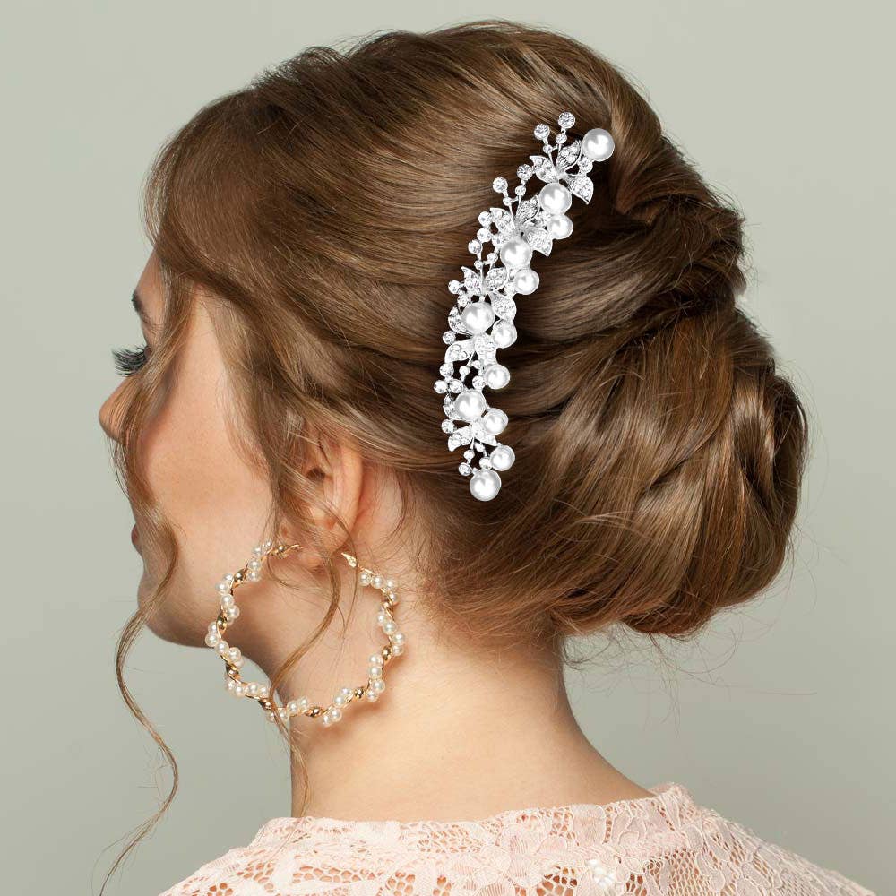 Sensibling Corp. - Pearl Accented Leaf Cluster Hair Comb: Rose Gold