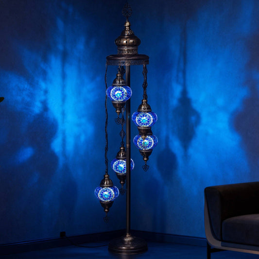 Mozaist - 5-Globe Turkish Mosaic Floor Lamp (Blue)