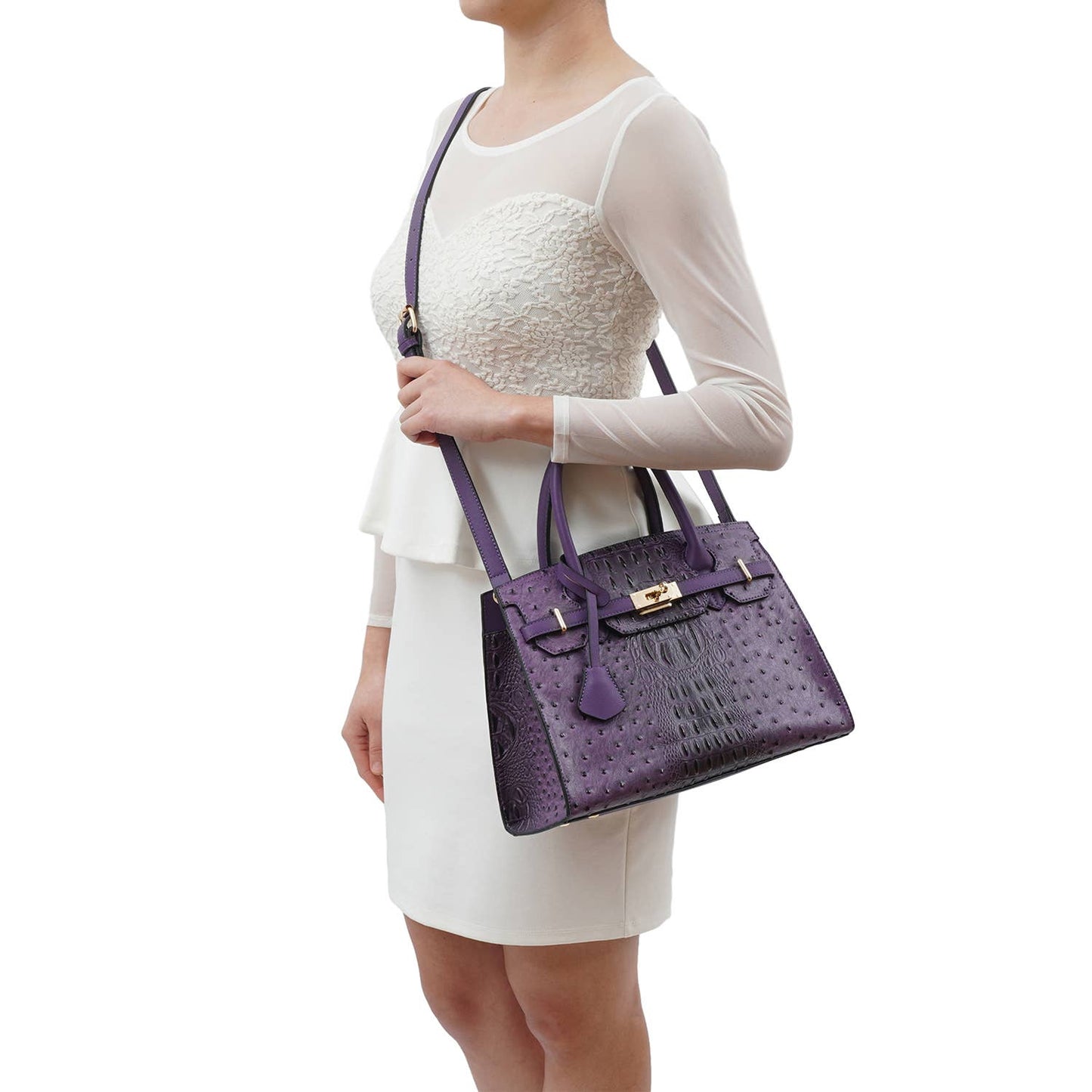 Mellow World - Virginia Ostrich Embossed Satchel: Navy