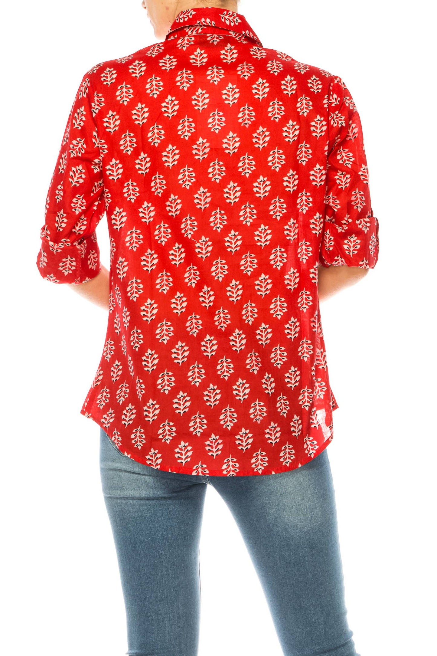 Magazine Clothing - Red Floral Button Down Shirt: Large