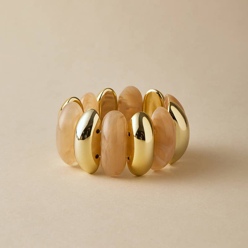 Pretty Persuasions - B25177 Bold Polyresin Oval Link Stretch Bangle Bracelet: 01 GD/WT