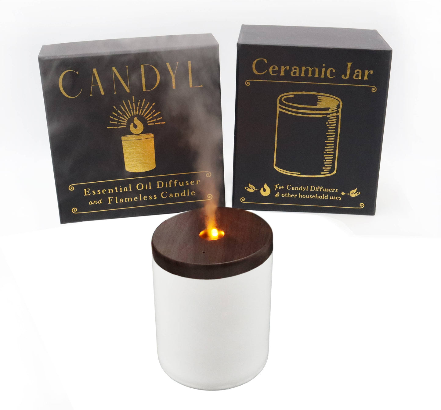 Candyl - Candyl Candle Diffuser with Rechargeable Battery: Blue-Grey Stone Jar, Light Wood Top