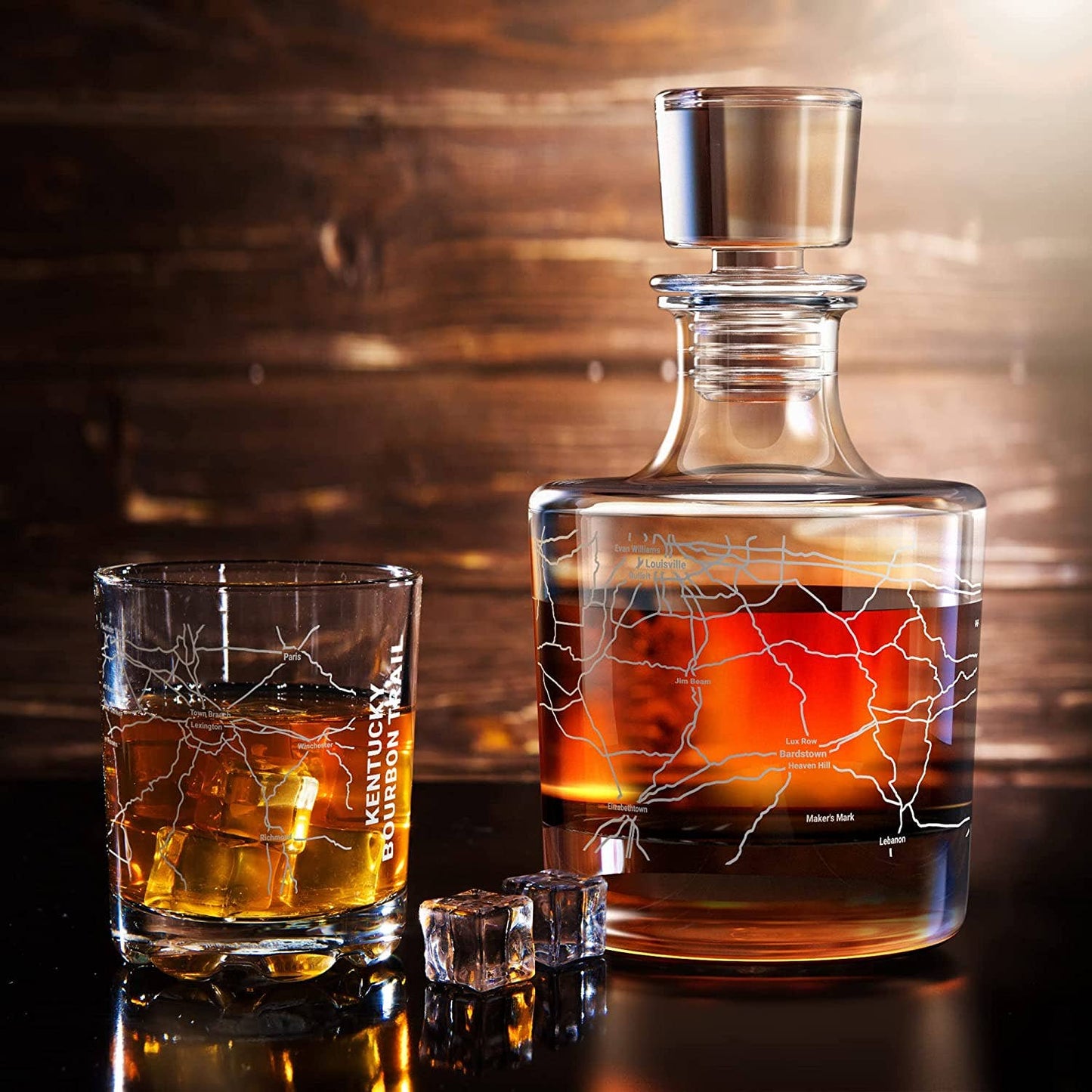 Old Southern Brass - Kentucky Bourbon Trail Decanter Whiskey Glass Gift Set