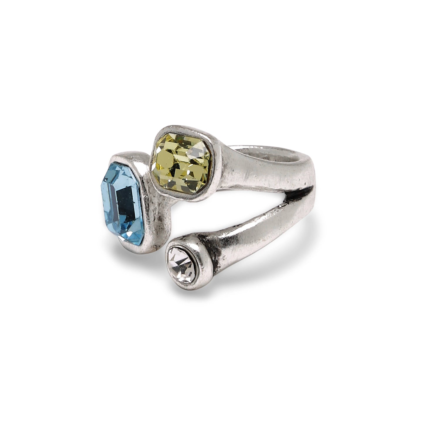 Chanour - Handmade Blue Yellow Crystal Brass Ring - 6983