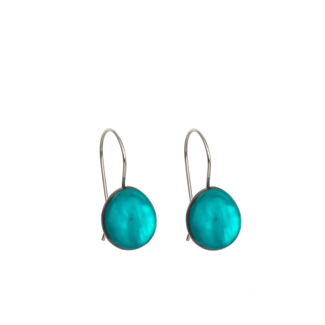 Origin Jewelry - Resin & Shell Drop Earrings - SMALL, Rounded Edge, 0.5": Sapphire