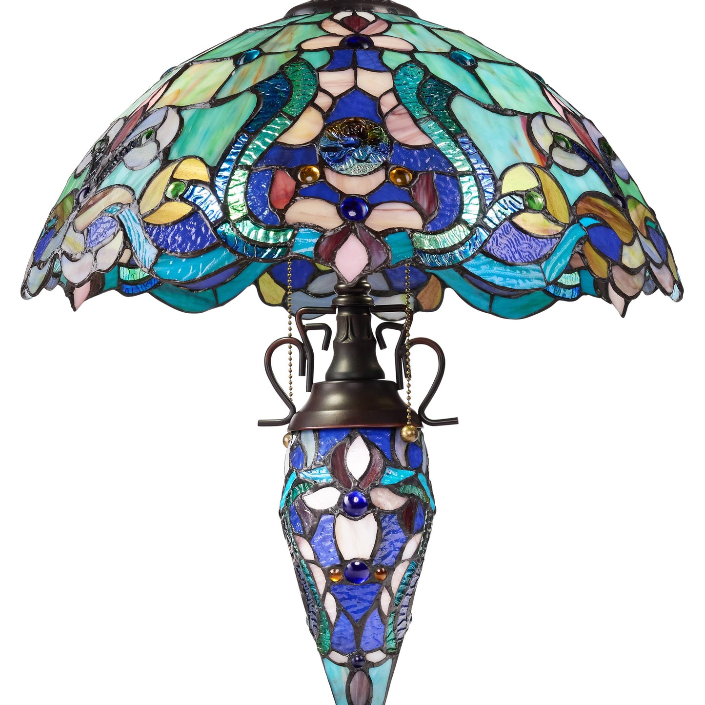 River of Goods - 24"H Double Lit Teal Tiffany Style Stained Glass Table Lamp