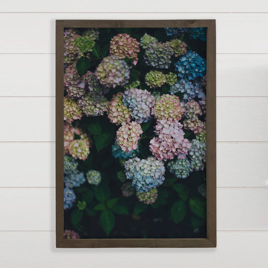 Hangout Home - Midnight Hydrangeas Wall Art - Floral Photograph - Framed: 24x36" Extra Large Canvas Art with Thick Wood Frame